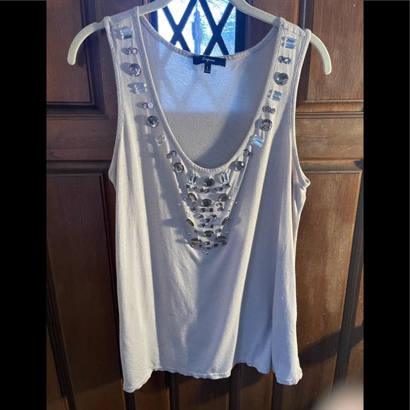 Beautiful gray  cotton blend embellished tank top - Picture 1 of 8